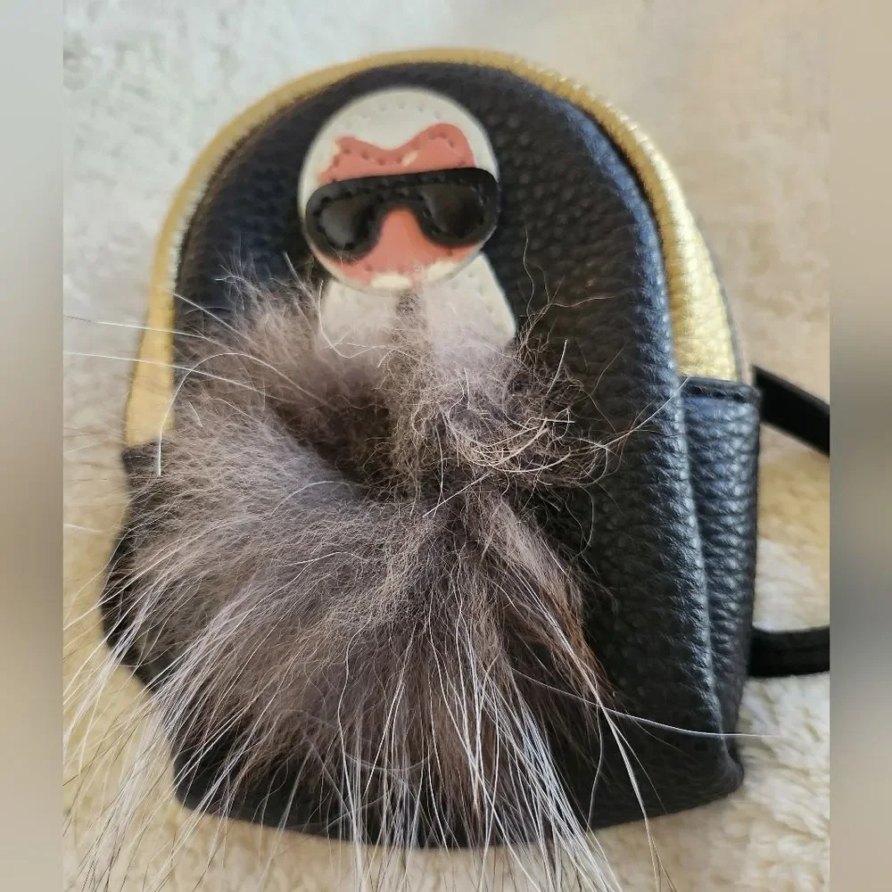 Karl Lagerfeld Nano Backpack Handbag Charm with Fur Figure